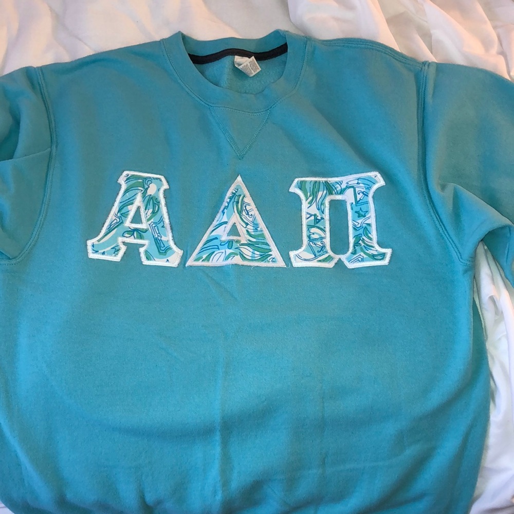 ADPi sweatshirt with Lilly Pulitzer letters